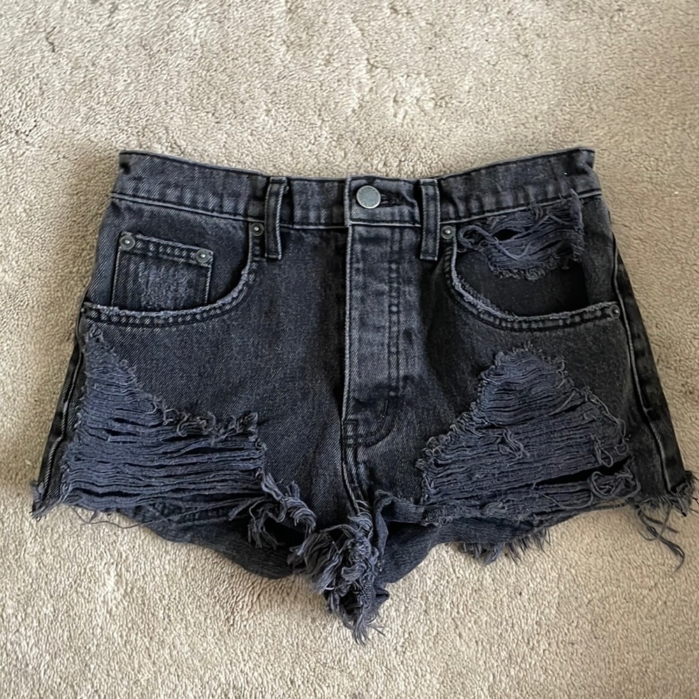 Black Denim Ripped Shorts